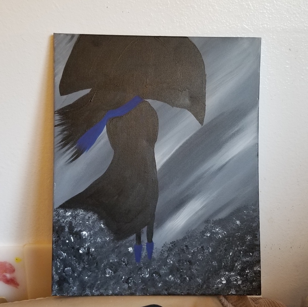 Acrylic Painting Blue Scarf in the Rain